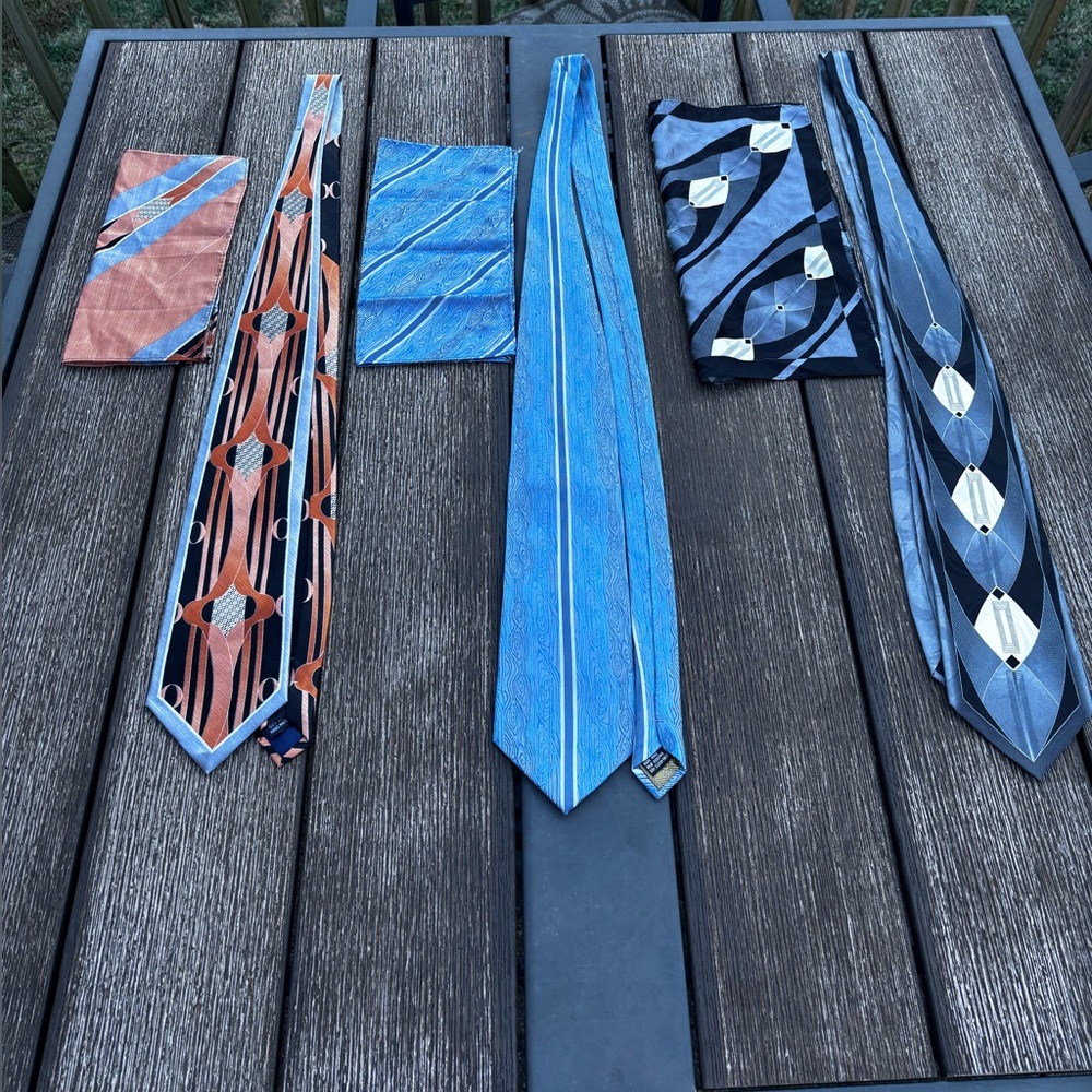 100% Silk Matching Ties & Handkerchiefs Set of 3